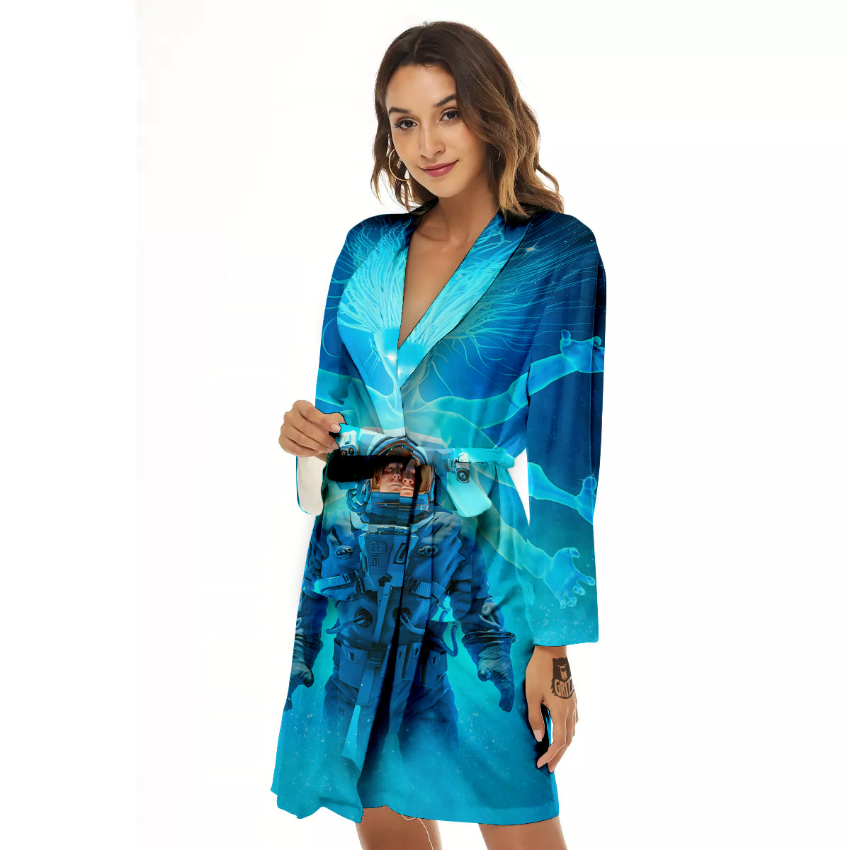 Astronaut And Female Alien Print Women's Robe-grizzshop