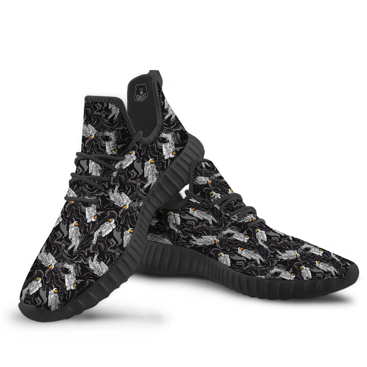 Astronaut Floating In Space Print Black Walking Shoes-grizzshop