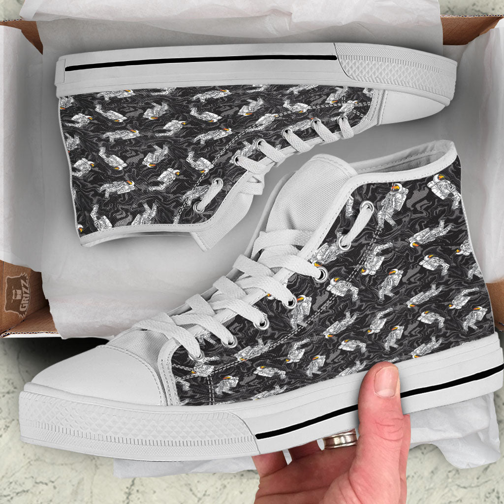 Astronaut Floating In Space Print White High Top Shoes-grizzshop