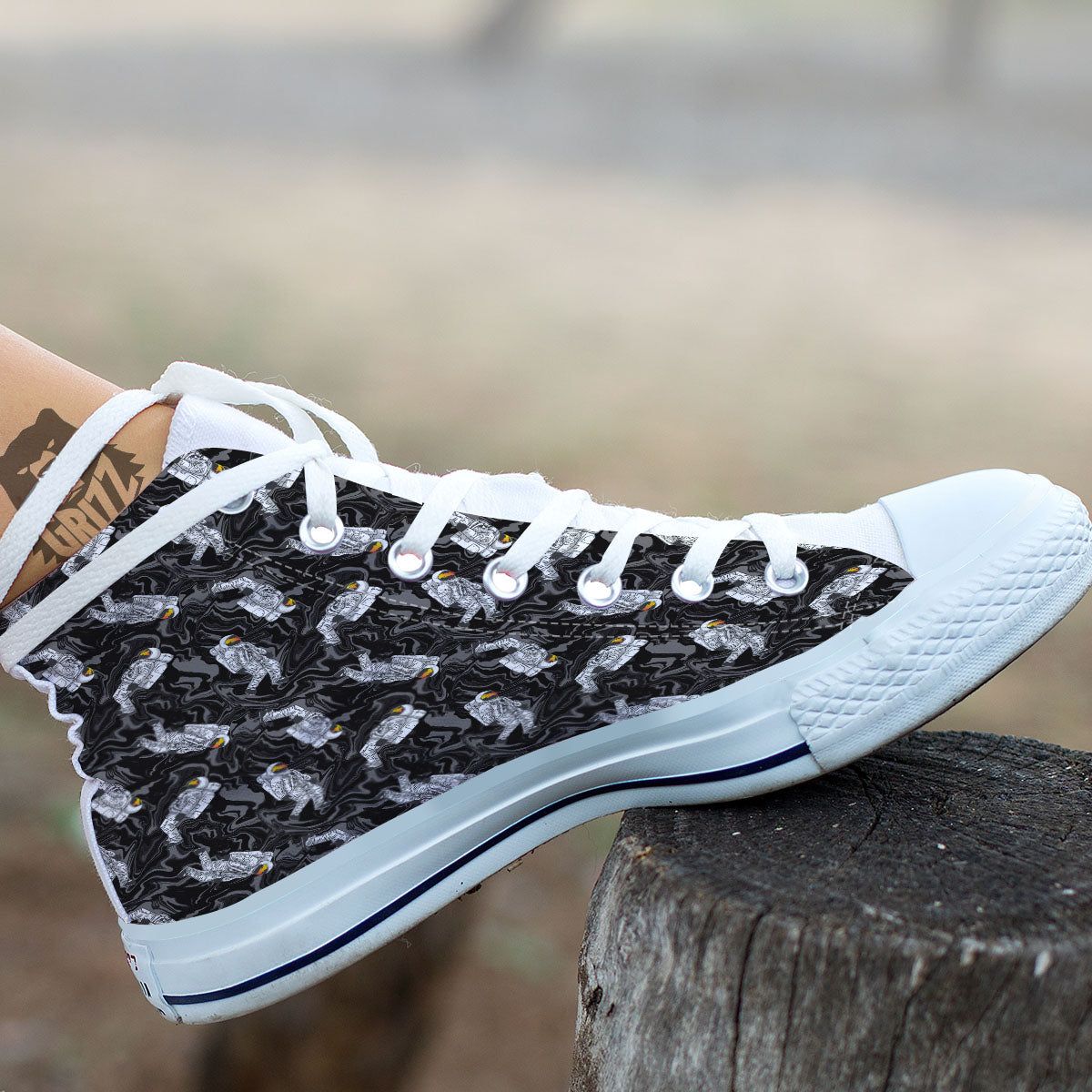 Astronaut Floating In Space Print White High Top Shoes-grizzshop