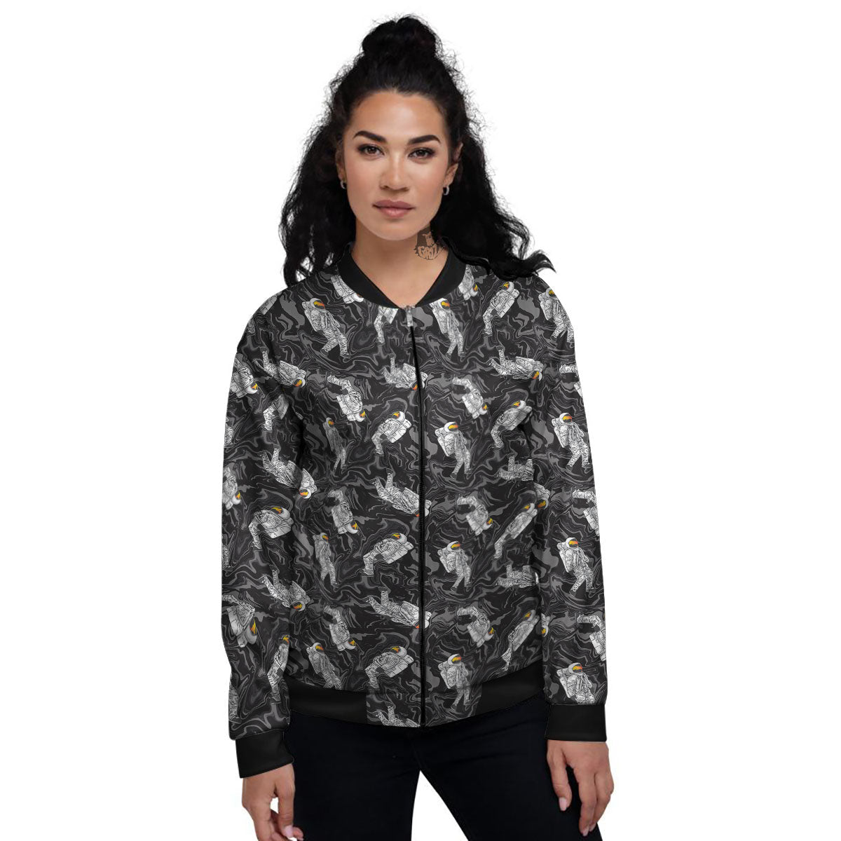 Astronaut Floating In Space Print Women's Bomber Jacket-grizzshop