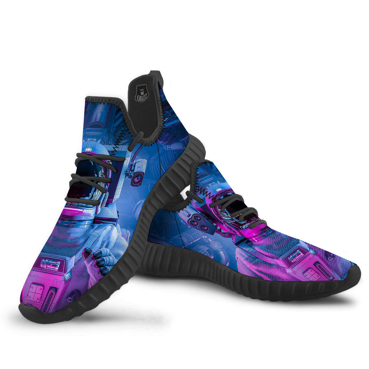 Astronaut Futuristic Print Black Walking Shoes-grizzshop