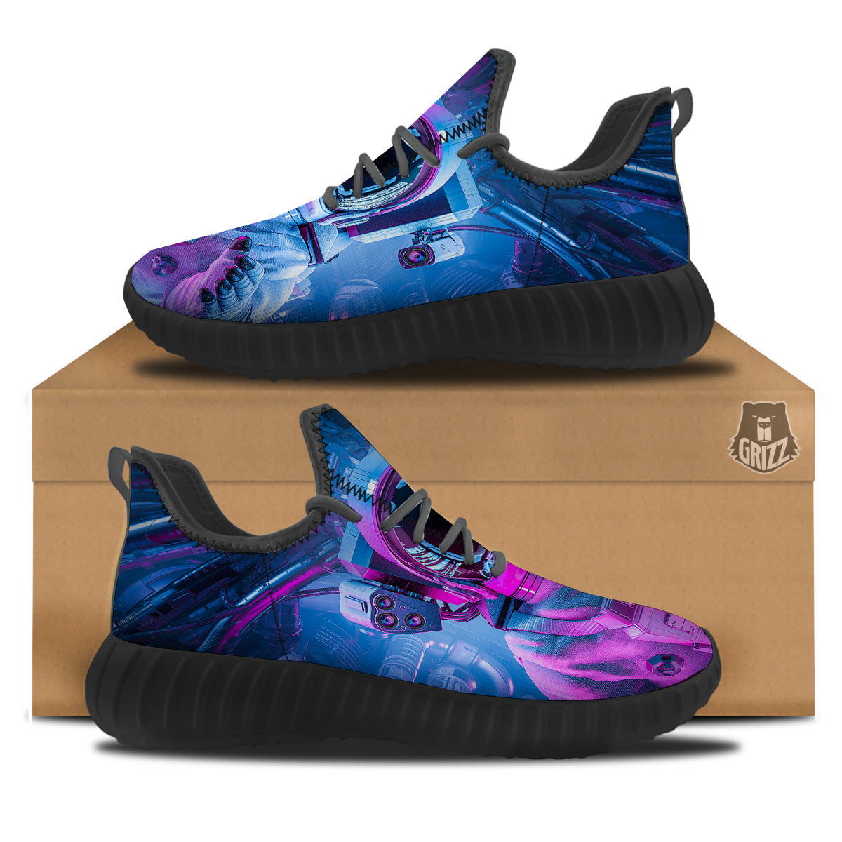 Astronaut Futuristic Print Black Walking Shoes-grizzshop
