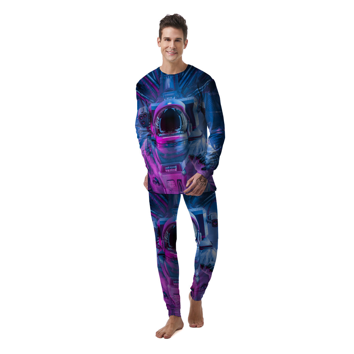 Astronaut Futuristic Print Men's Pajamas-grizzshop