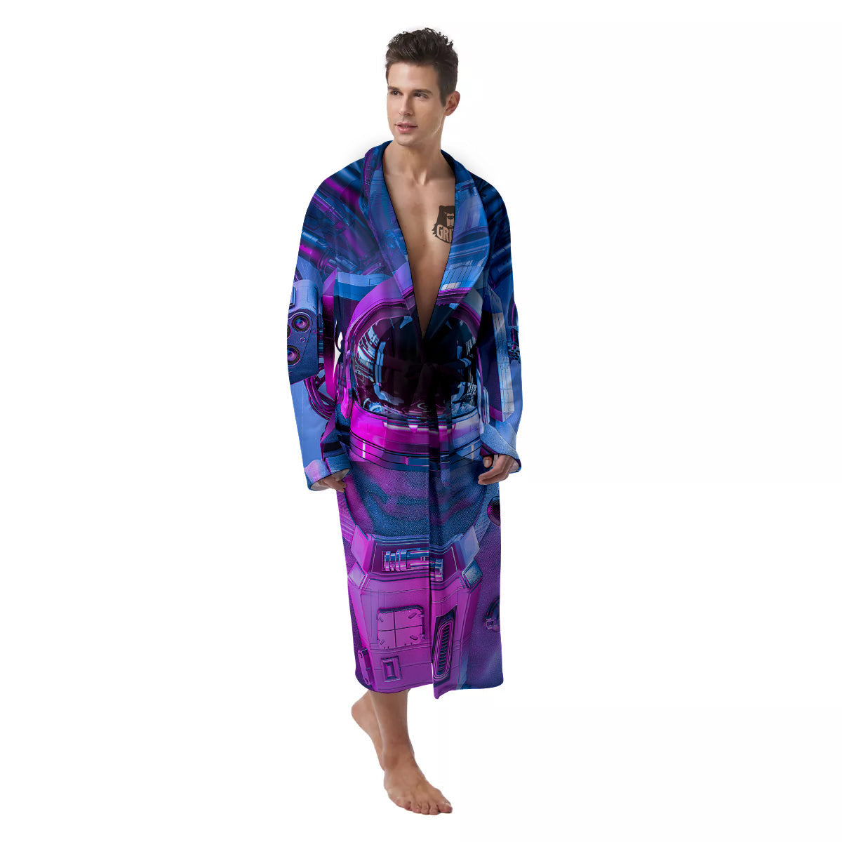 Astronaut Futuristic Print Men's Robe-grizzshop