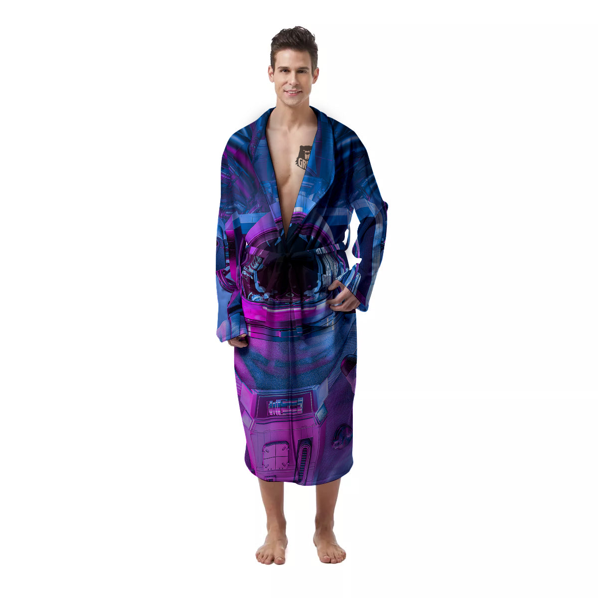 Astronaut Futuristic Print Men's Robe-grizzshop