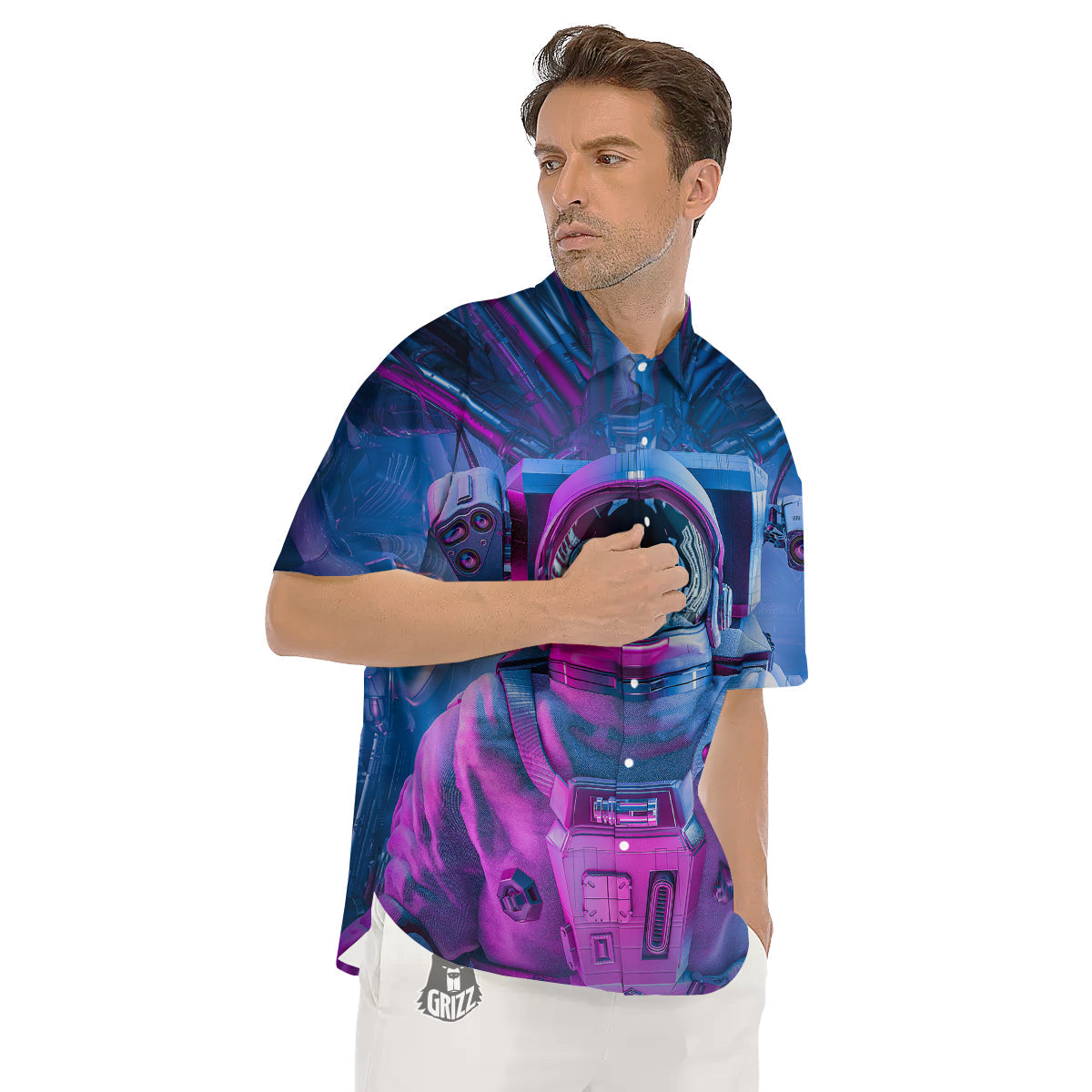 Astronaut Futuristic Print Men's Short Sleeve Shirts-grizzshop