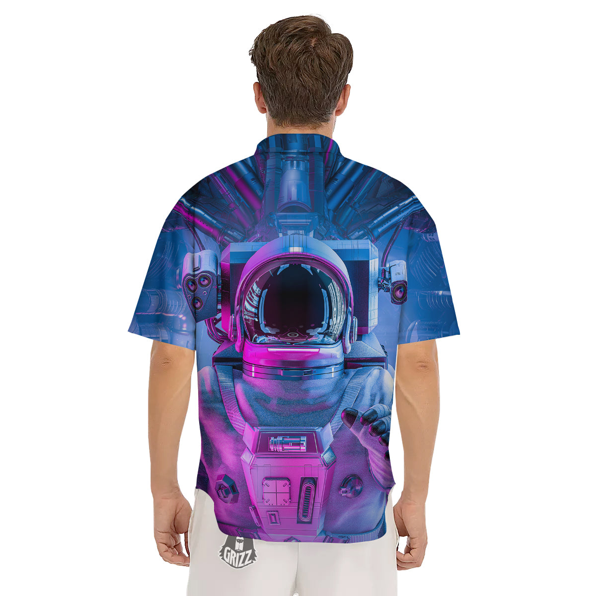 Astronaut Futuristic Print Men's Short Sleeve Shirts-grizzshop