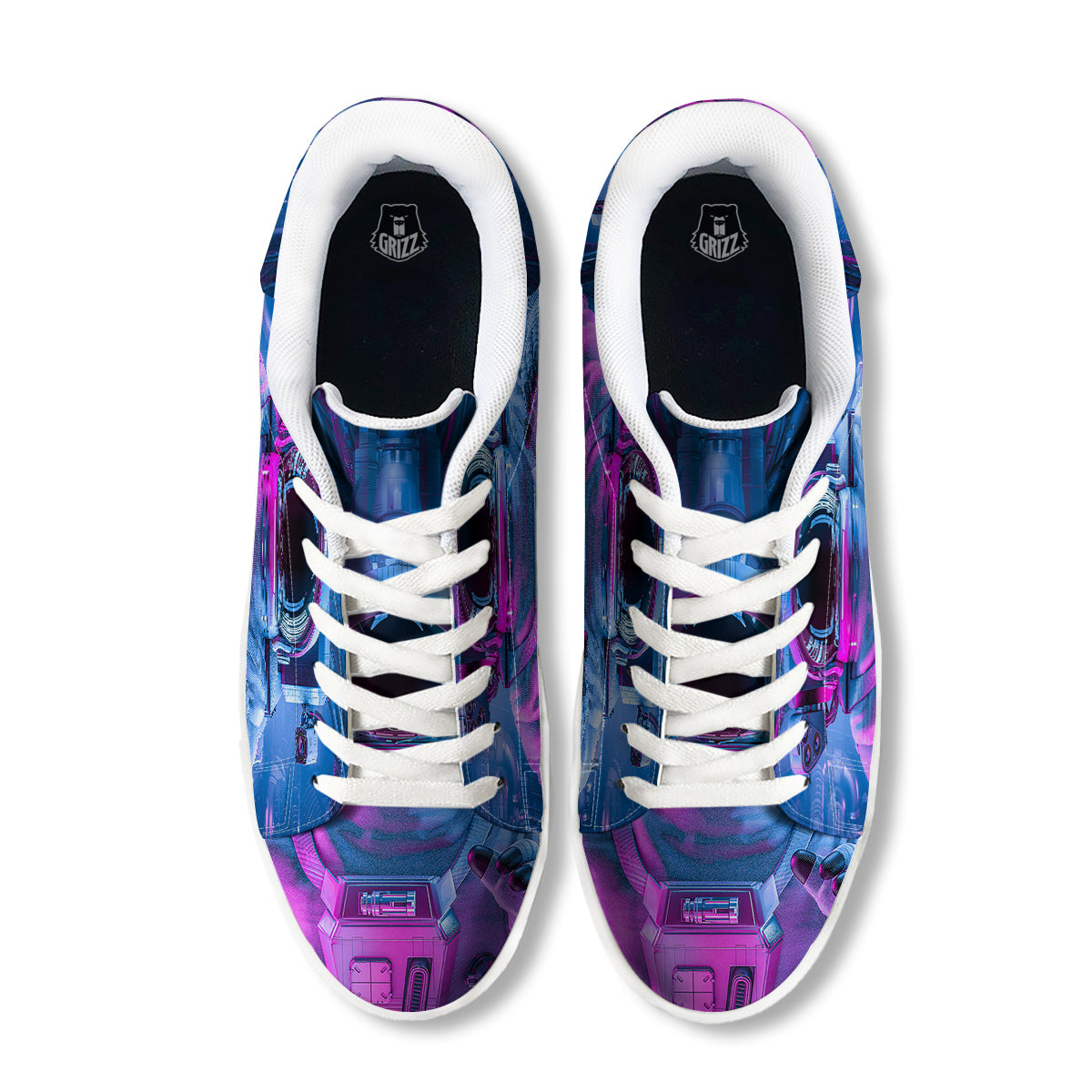 Astronaut Futuristic Print White Low Top Sneakers-grizzshop