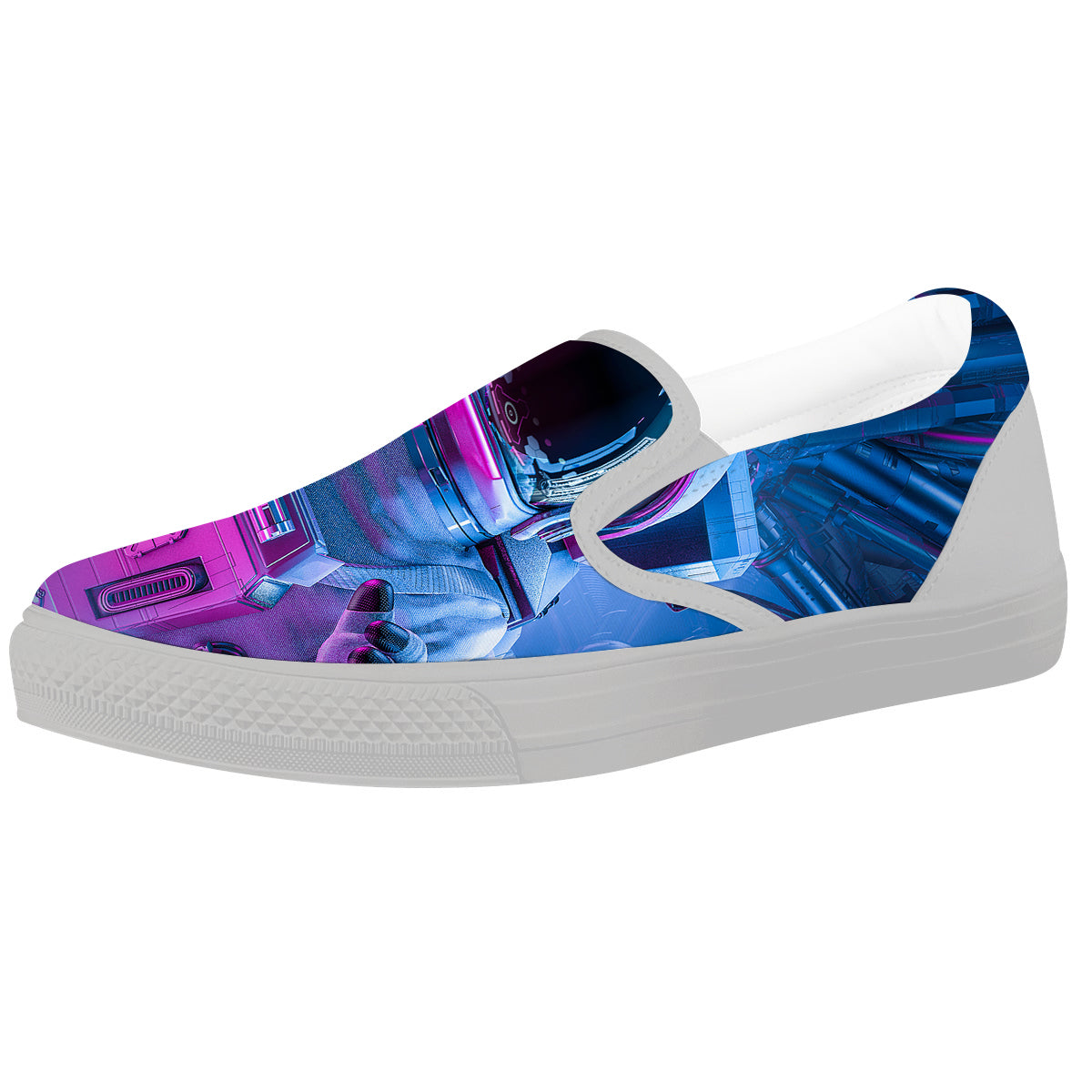 Astronaut Futuristic Print White Slip On Shoes-grizzshop