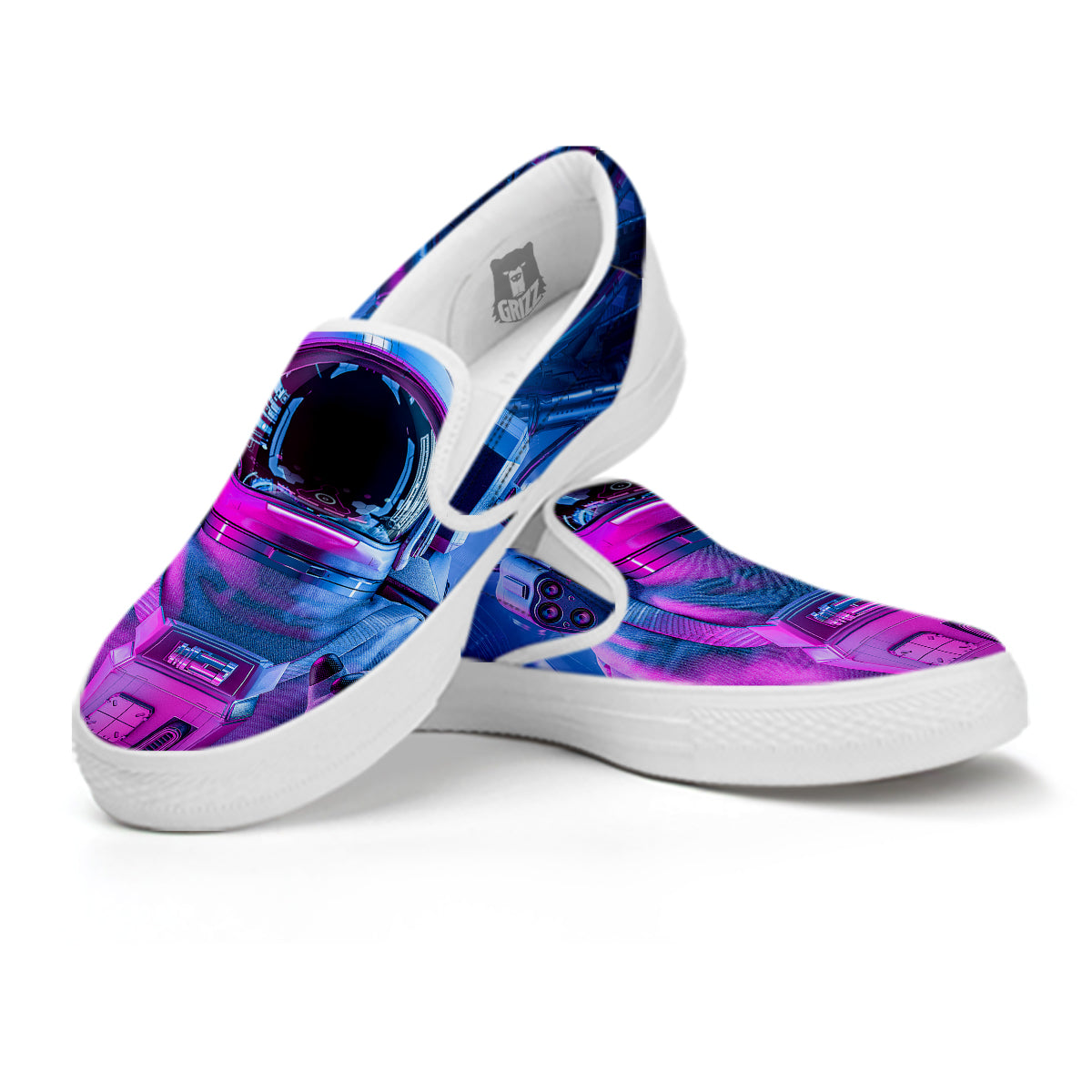 Astronaut Futuristic Print White Slip On Shoes-grizzshop
