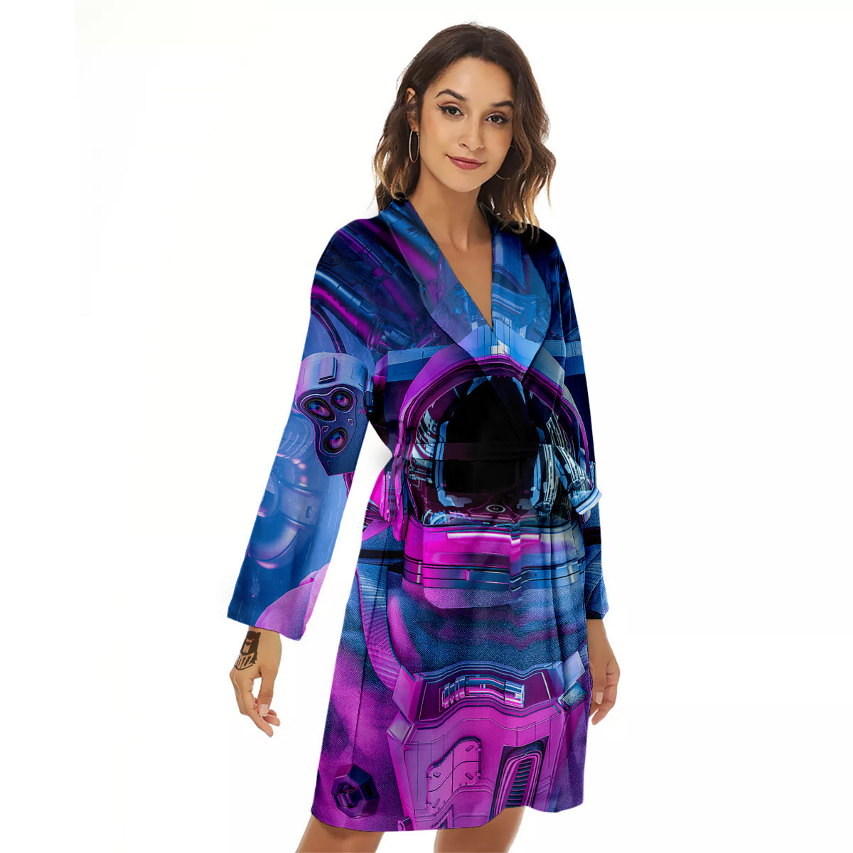 Astronaut Futuristic Print Women's Robe-grizzshop