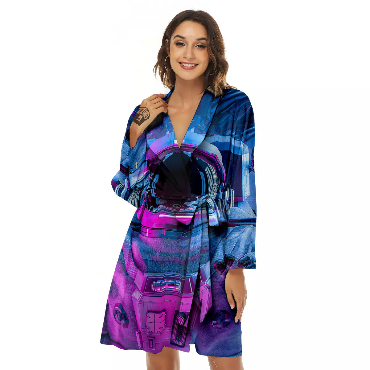 Astronaut Futuristic Print Women's Robe-grizzshop