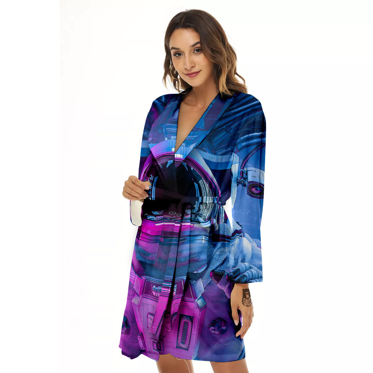 Astronaut Futuristic Print Women's Robe-grizzshop