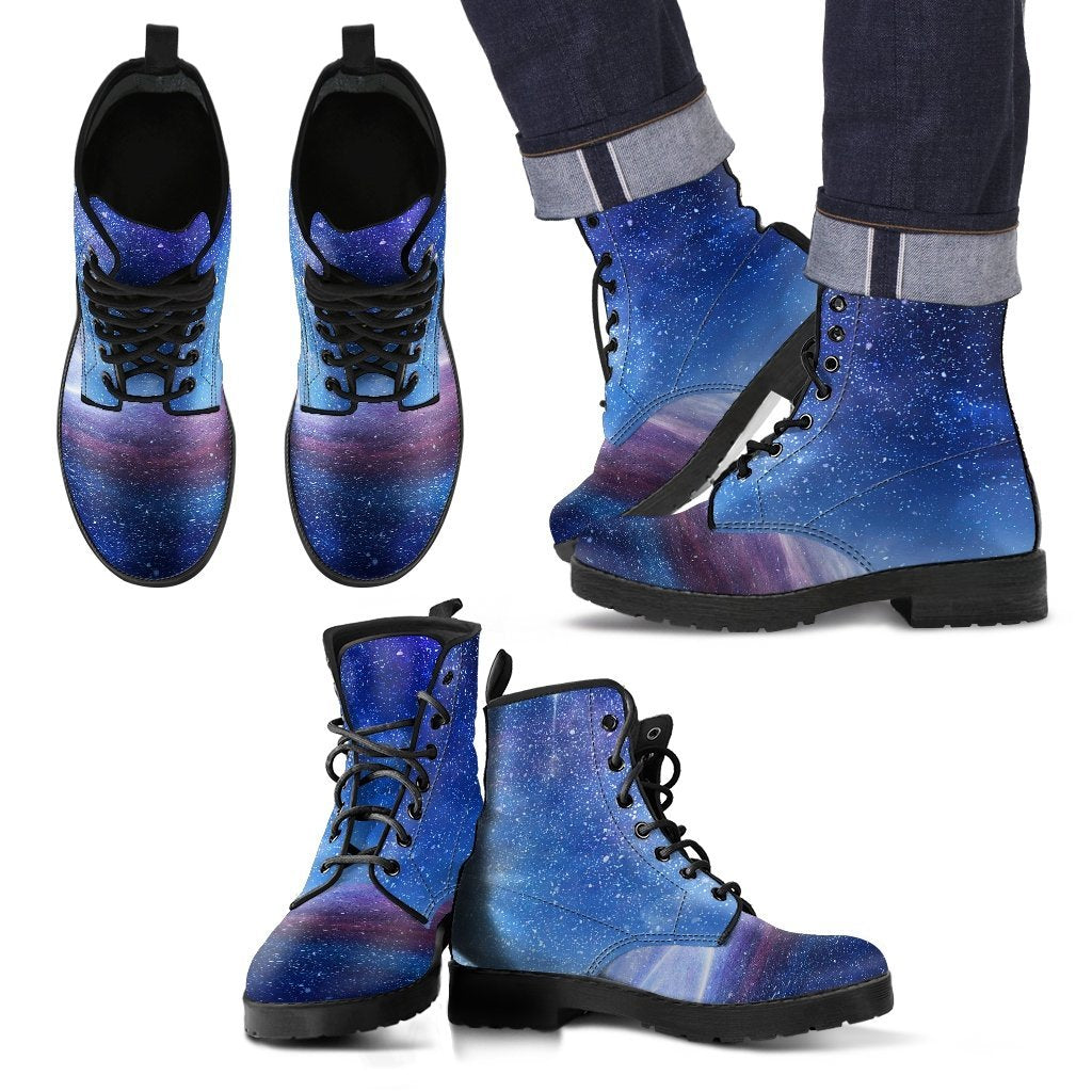 Astronaut Galaxy Space Print Men Leather Boots-grizzshop
