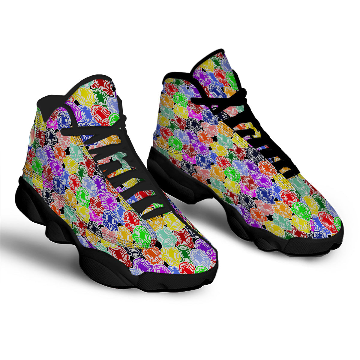 Astronaut Helmet Colorful Print Pattern Black Basketball Shoes-grizzshop