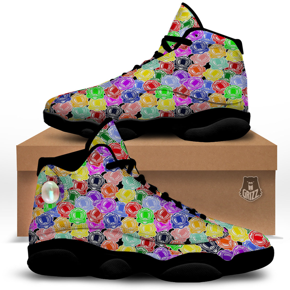 Astronaut Helmet Colorful Print Pattern Black Basketball Shoes-grizzshop