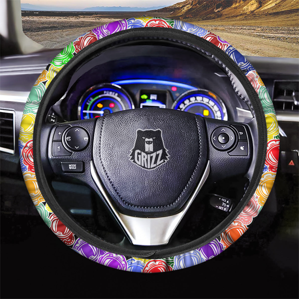 Astronaut Helmet Colorful Print Pattern Car Steering Wheel Cover-grizzshop