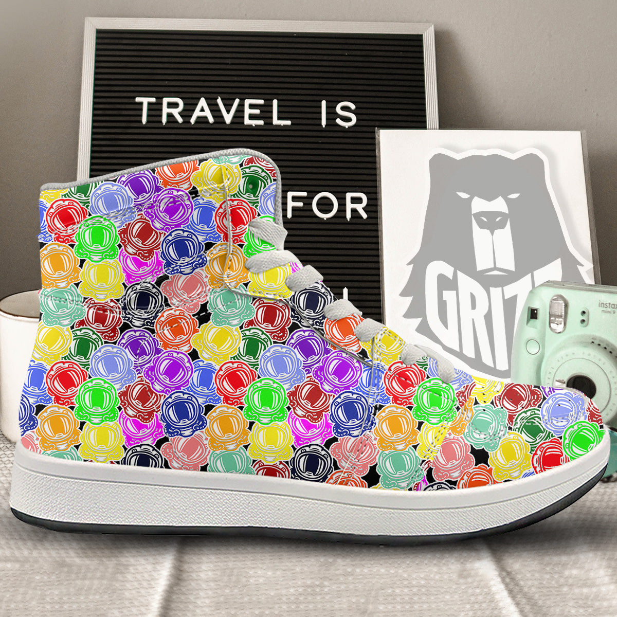 Astronaut Helmet Colorful Print Pattern High Top Sneakers-grizzshop