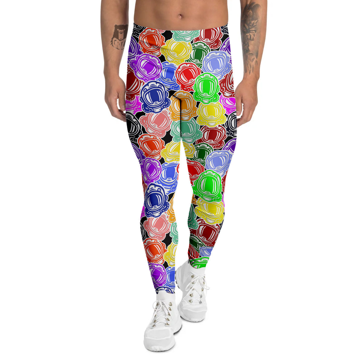 Astronaut Helmet Colorful Print Pattern Men's Leggings-grizzshop