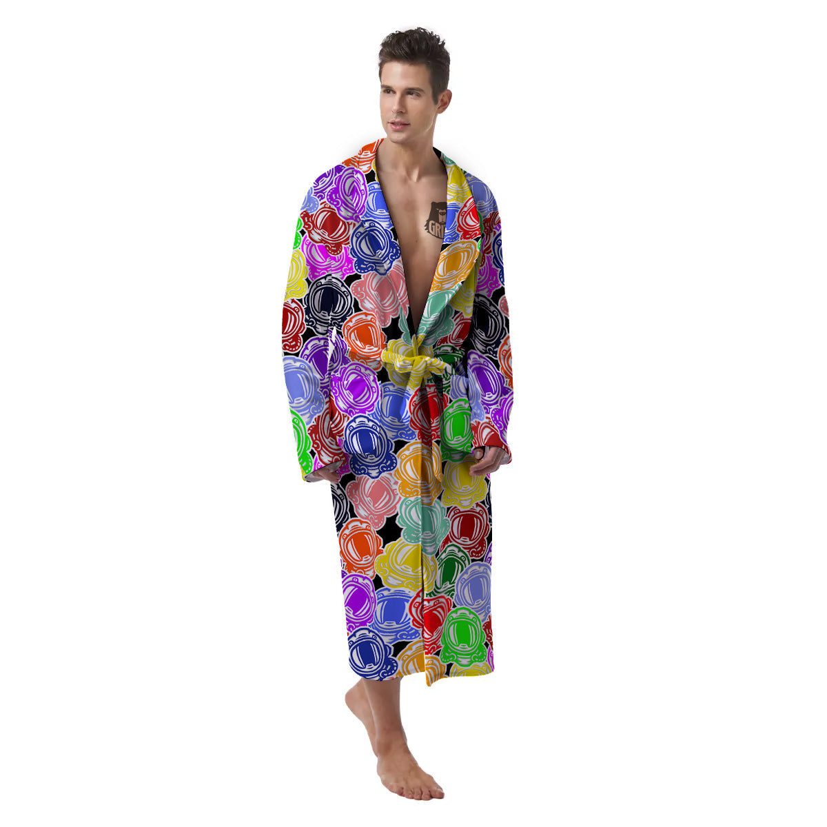 Astronaut Helmet Colorful Print Pattern Men's Robe-grizzshop