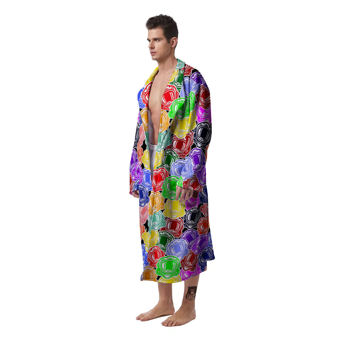 Astronaut Helmet Colorful Print Pattern Men's Robe-grizzshop