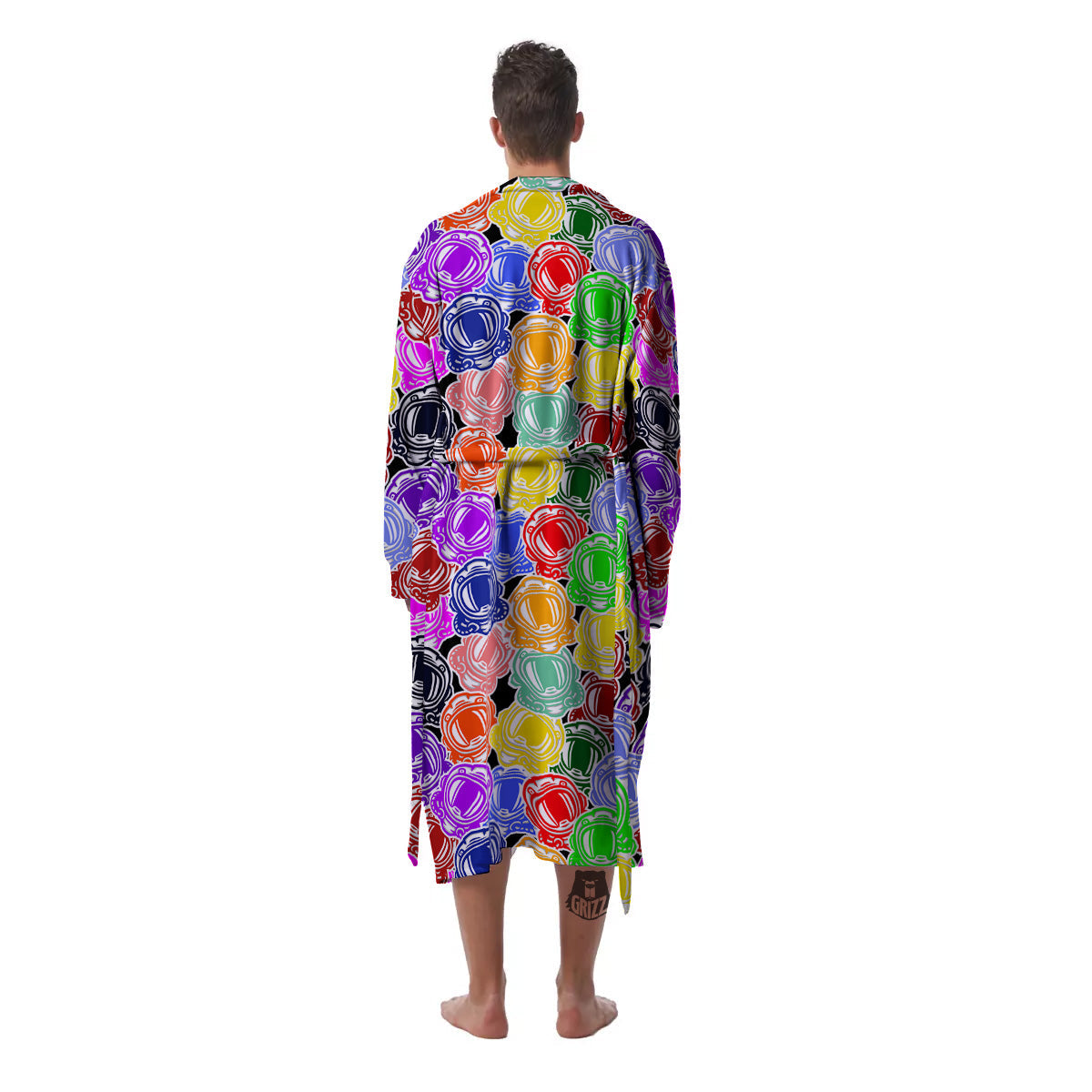 Astronaut Helmet Colorful Print Pattern Men's Robe-grizzshop
