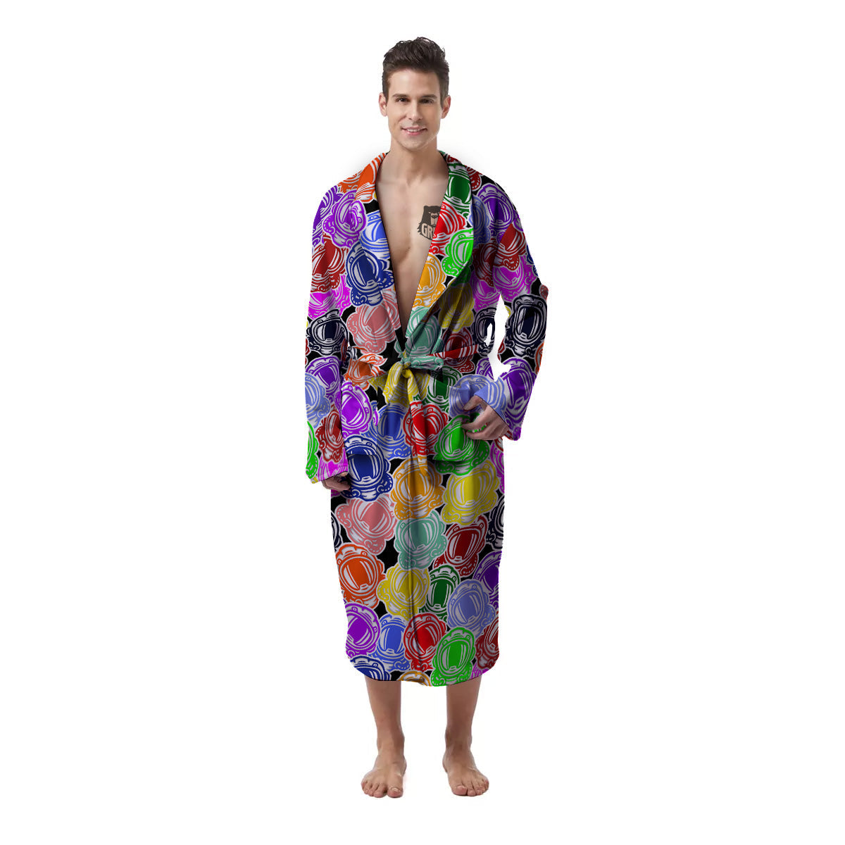 Astronaut Helmet Colorful Print Pattern Men's Robe-grizzshop
