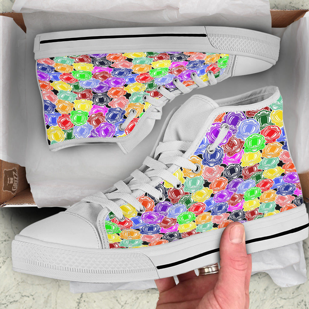 Astronaut Helmet Colorful Print Pattern White High Top Shoes-grizzshop