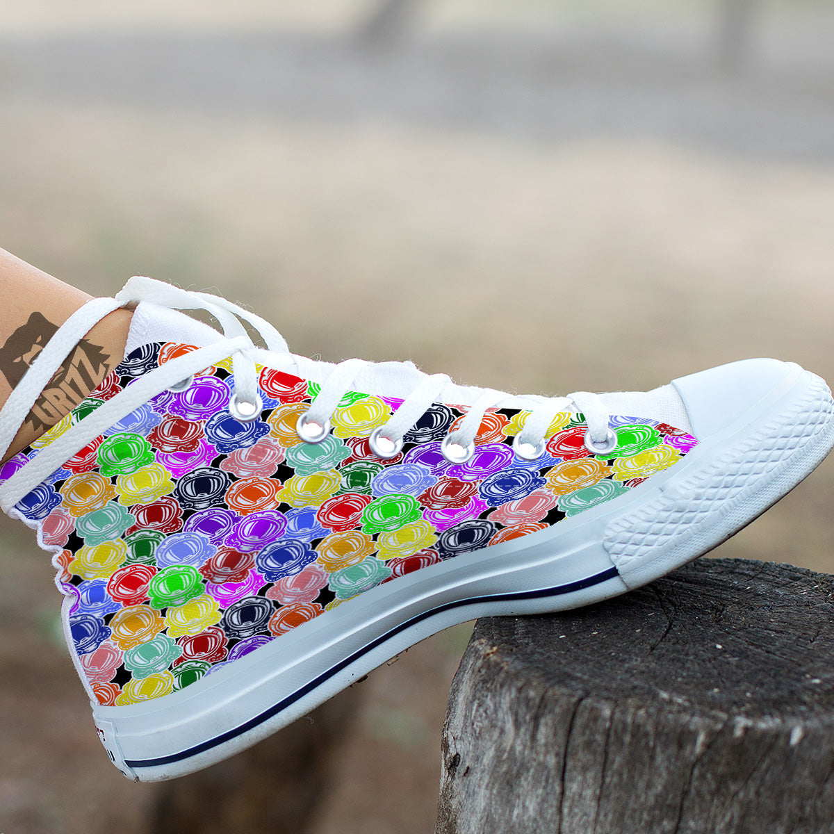 Astronaut Helmet Colorful Print Pattern White High Top Shoes-grizzshop
