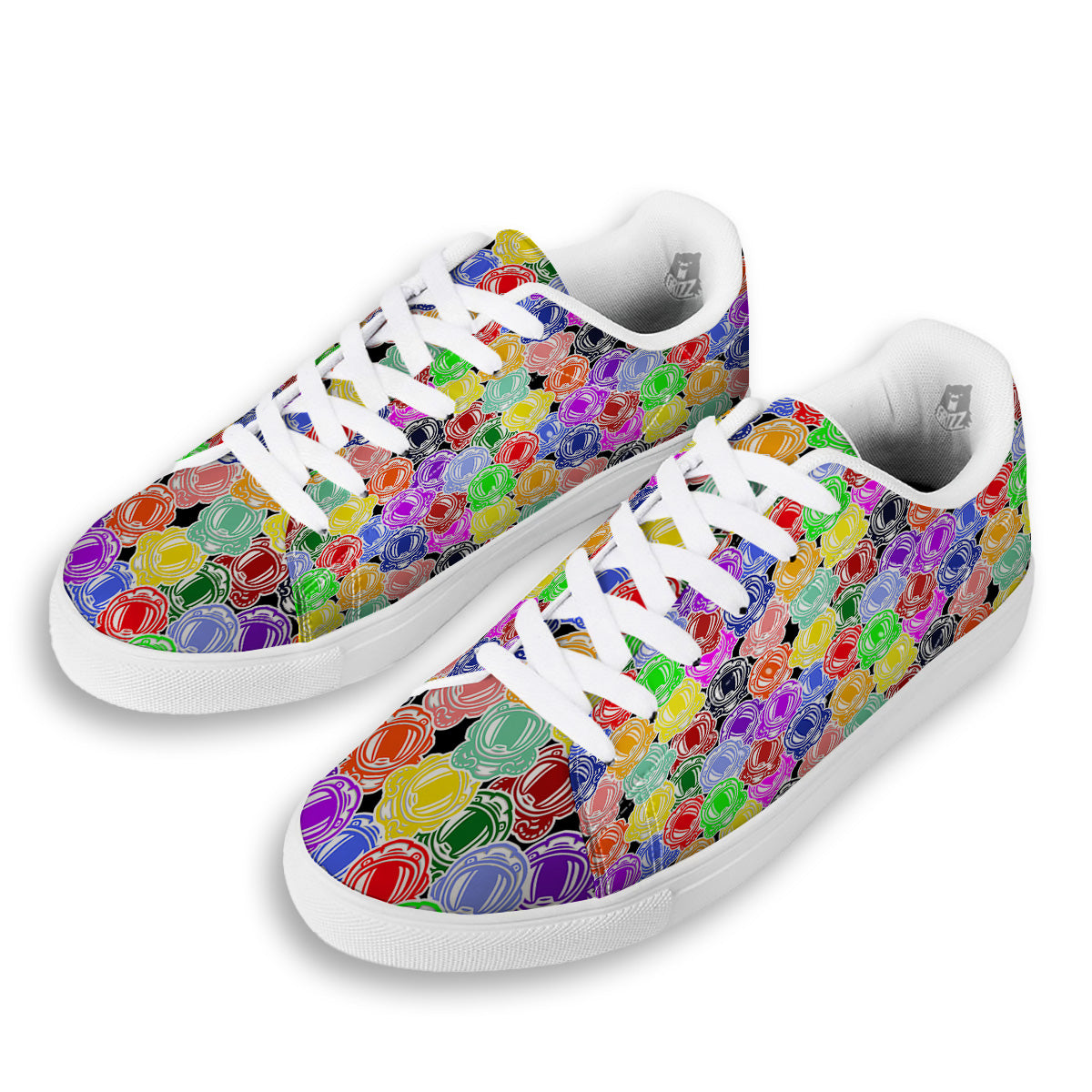 Astronaut Helmet Colorful Print Pattern White Low Top Sneakers-grizzshop