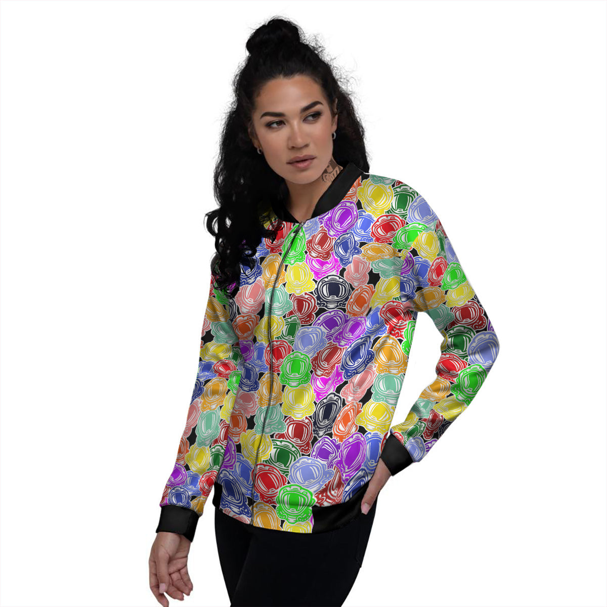 Astronaut Helmet Colorful Print Pattern Women's Bomber Jacket-grizzshop