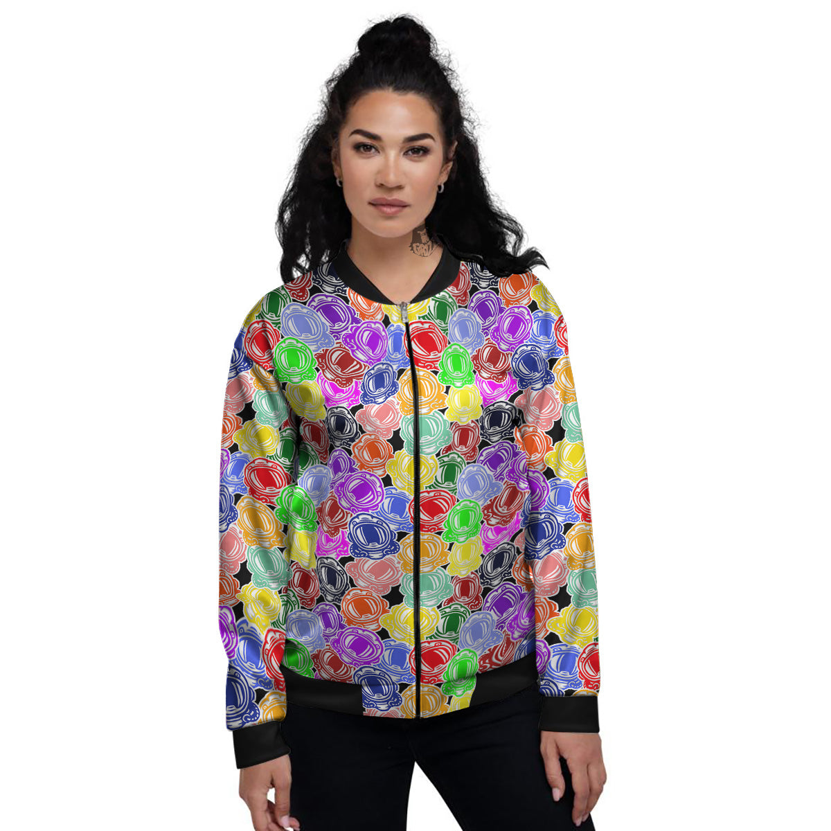 Astronaut Helmet Colorful Print Pattern Women's Bomber Jacket-grizzshop
