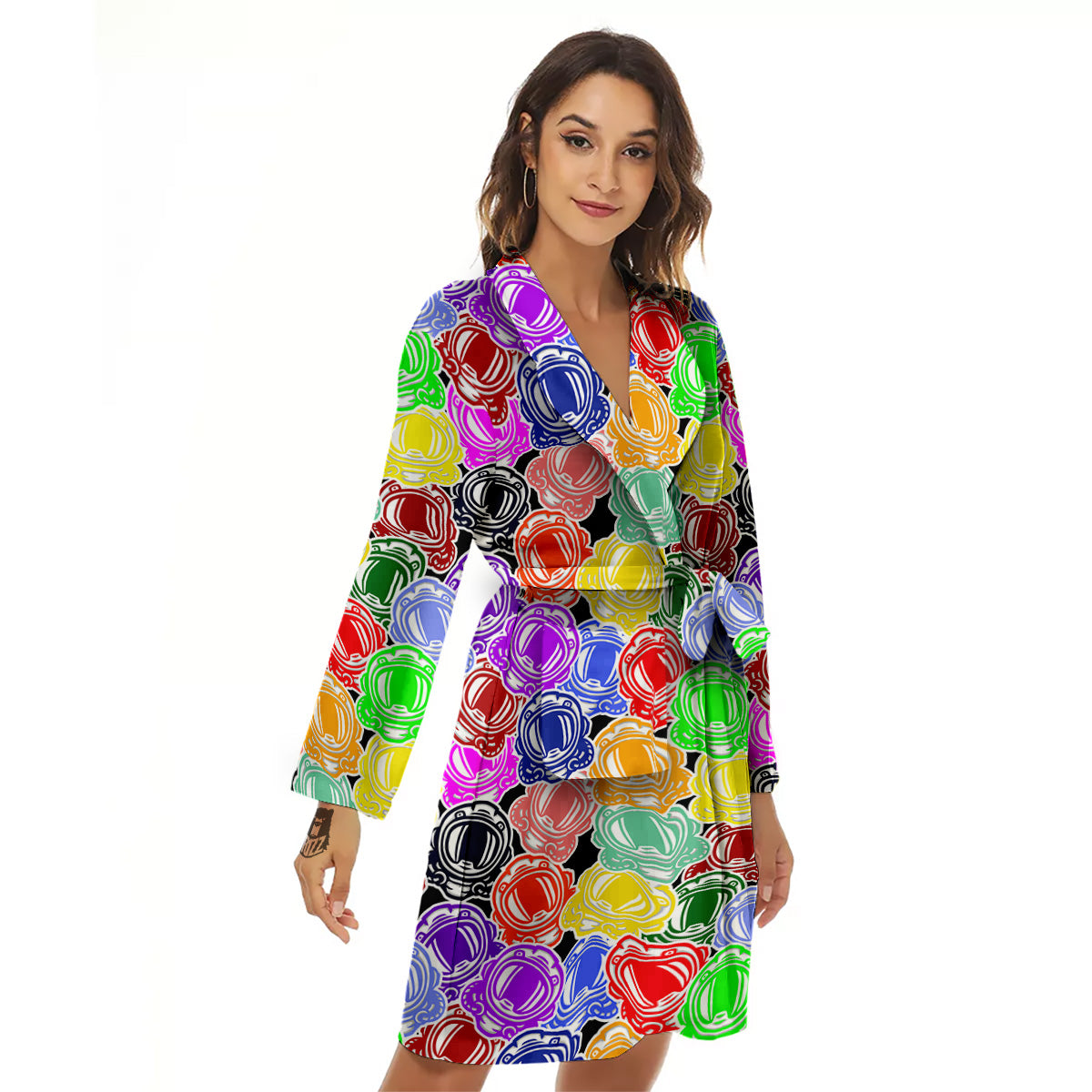 Astronaut Helmet Colorful Print Pattern Women's Robe-grizzshop
