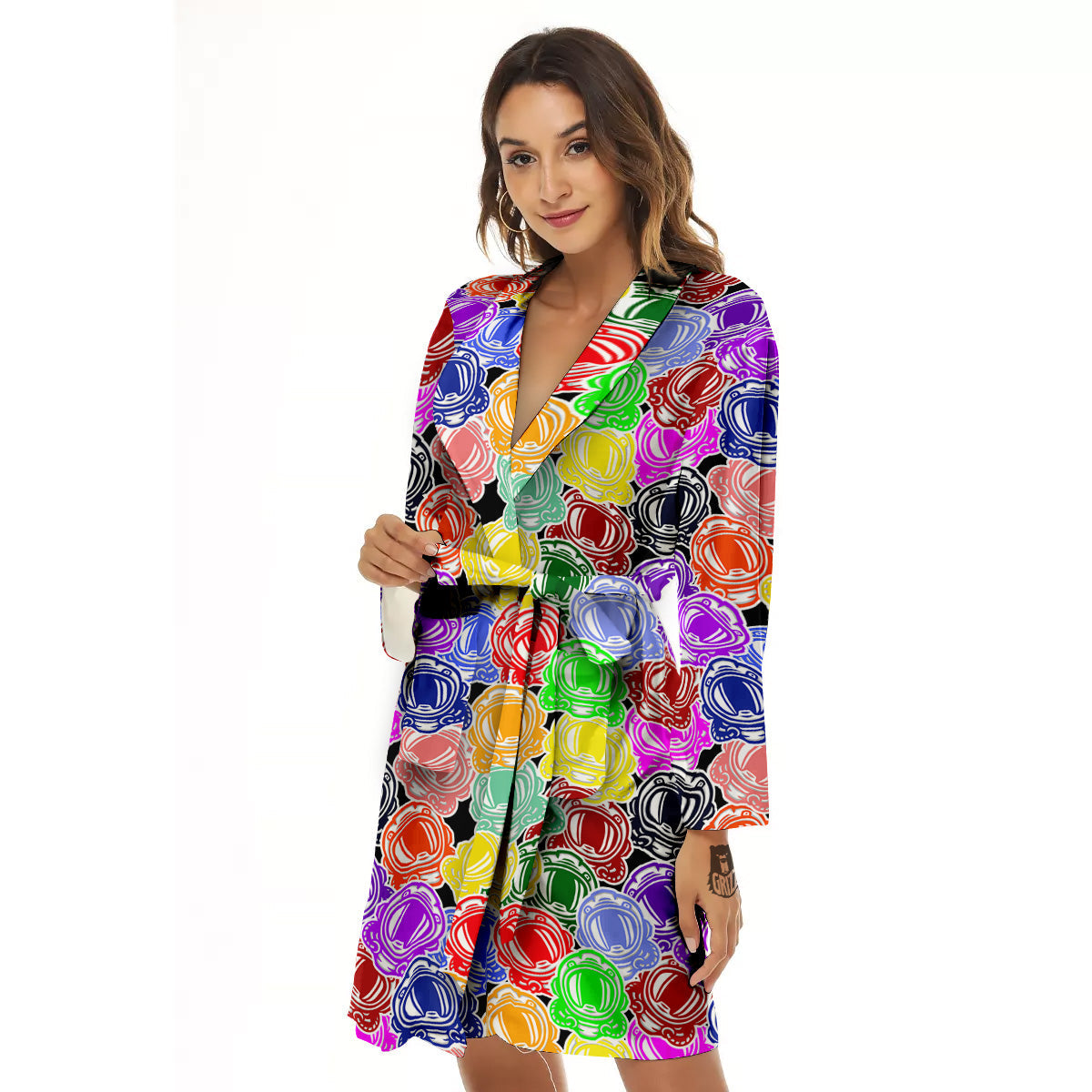 Astronaut Helmet Colorful Print Pattern Women's Robe-grizzshop