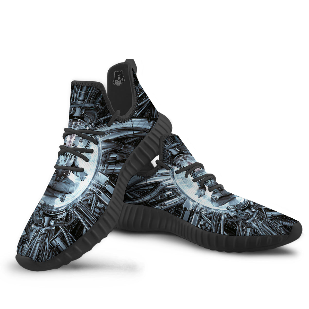 Astronaut In Machine Print Black Walking Shoes-grizzshop