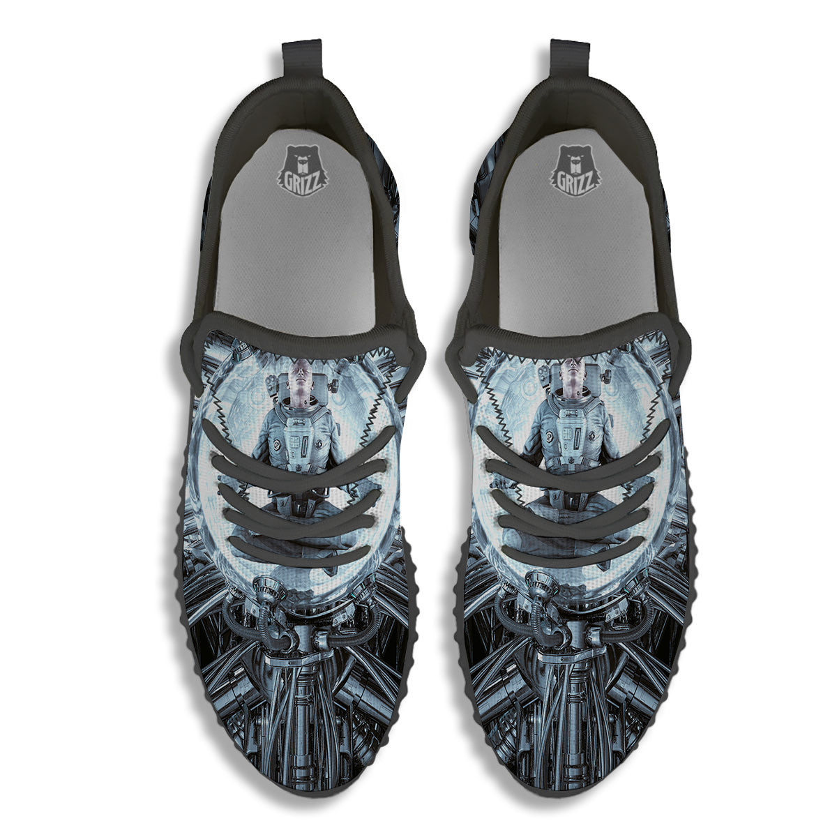 Astronaut In Machine Print Black Walking Shoes-grizzshop