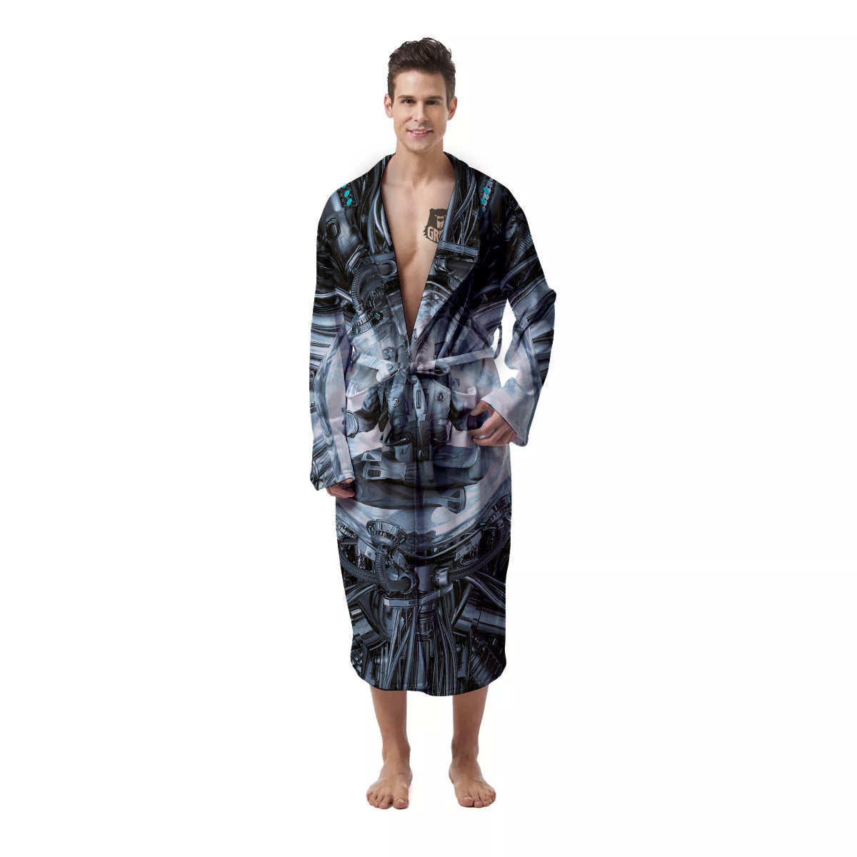 Astronaut In Machine Print Men's Robe-grizzshop