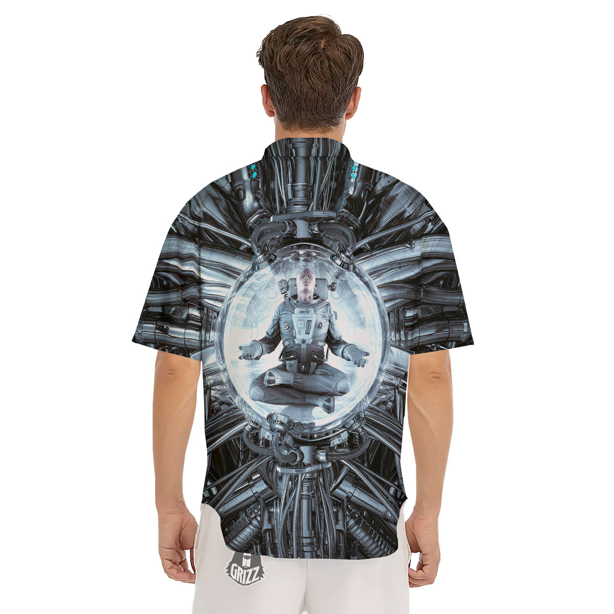 Astronaut In Machine Print Men's Short Sleeve Shirts-grizzshop