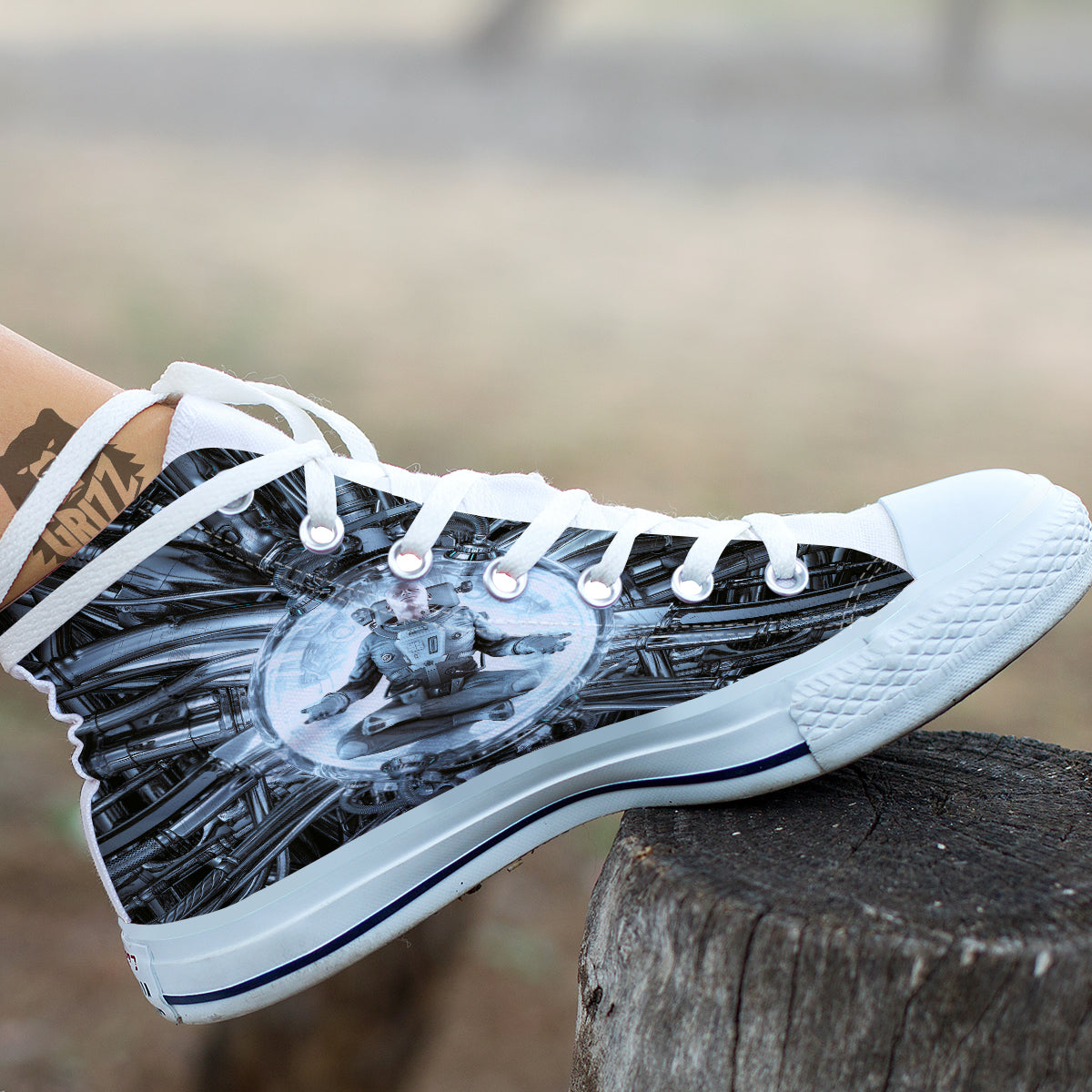 Astronaut In Machine Print White High Top Shoes-grizzshop