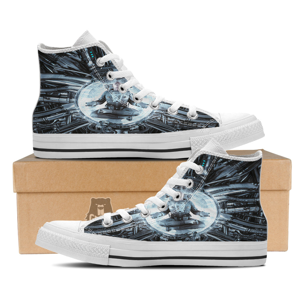 Astronaut In Machine Print White High Top Shoes-grizzshop