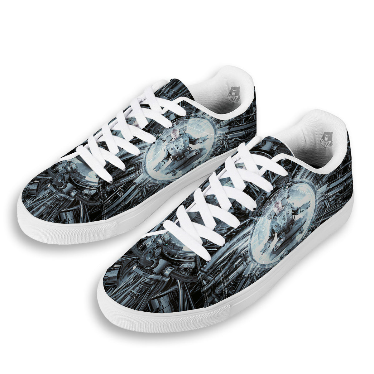Astronaut In Machine Print White Low Top Sneakers-grizzshop