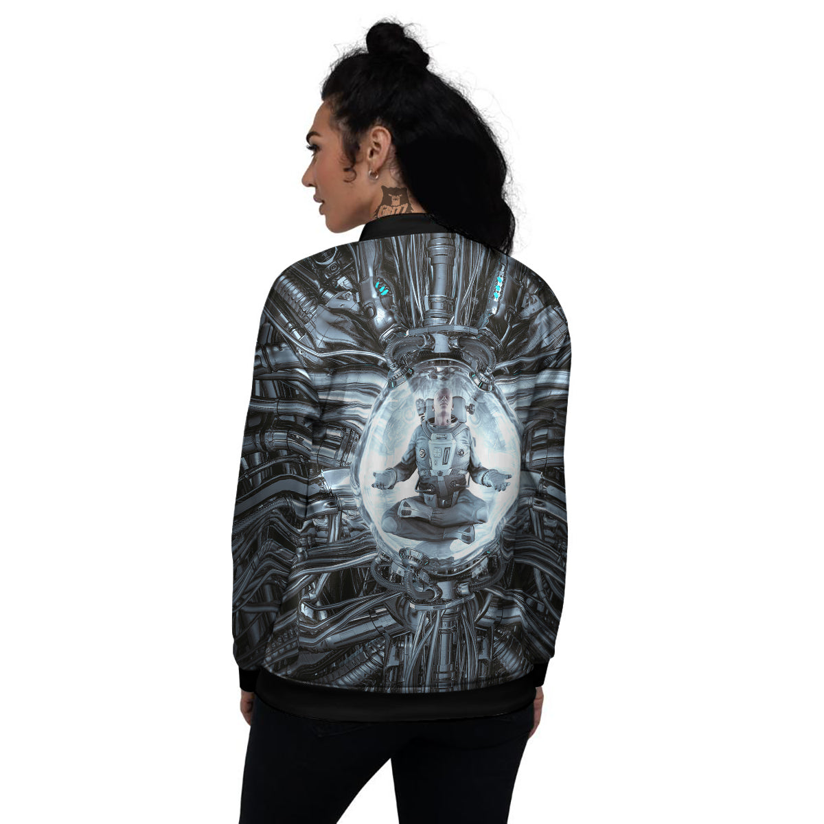 Astronaut In Machine Print Women's Bomber Jacket-grizzshop