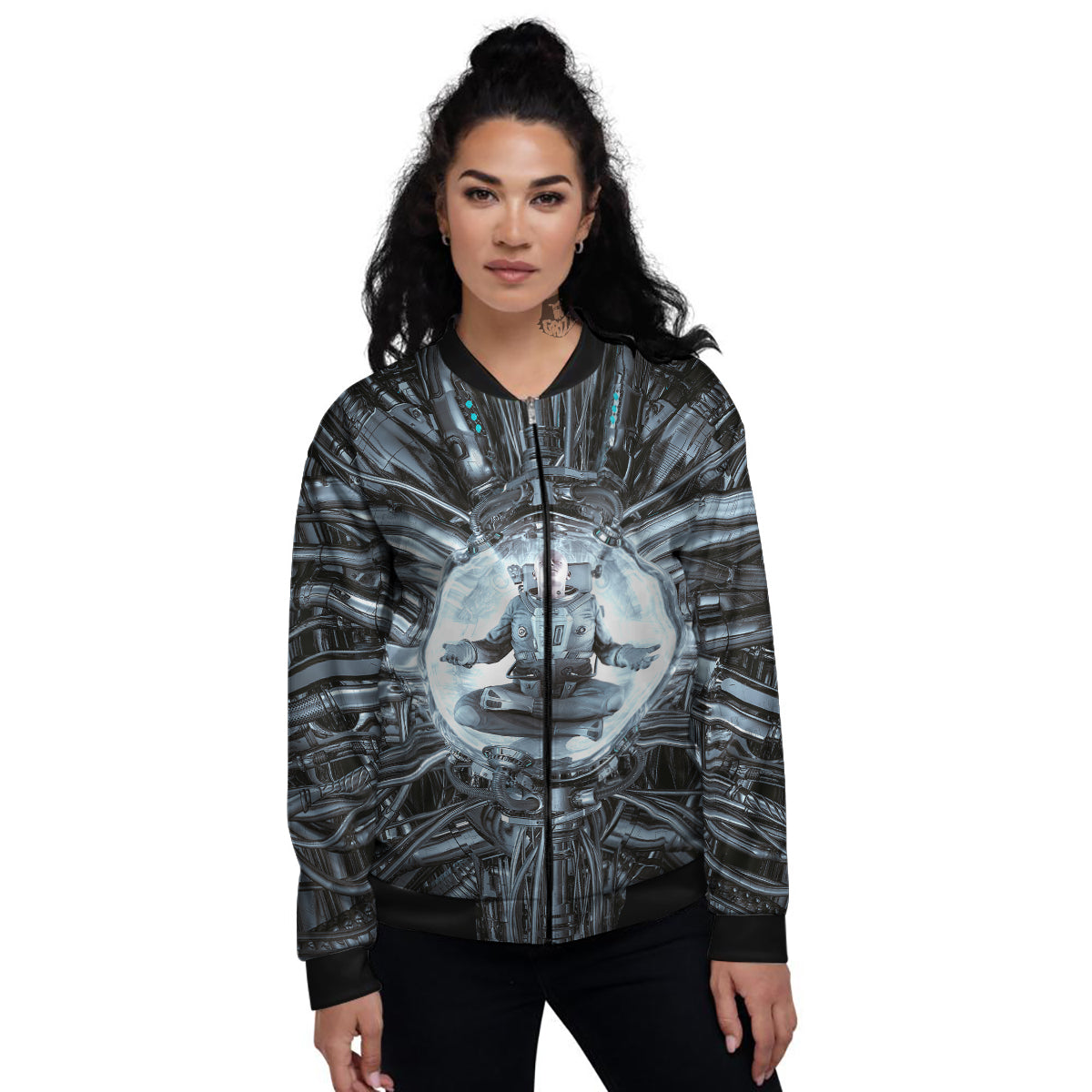 Astronaut In Machine Print Women's Bomber Jacket-grizzshop