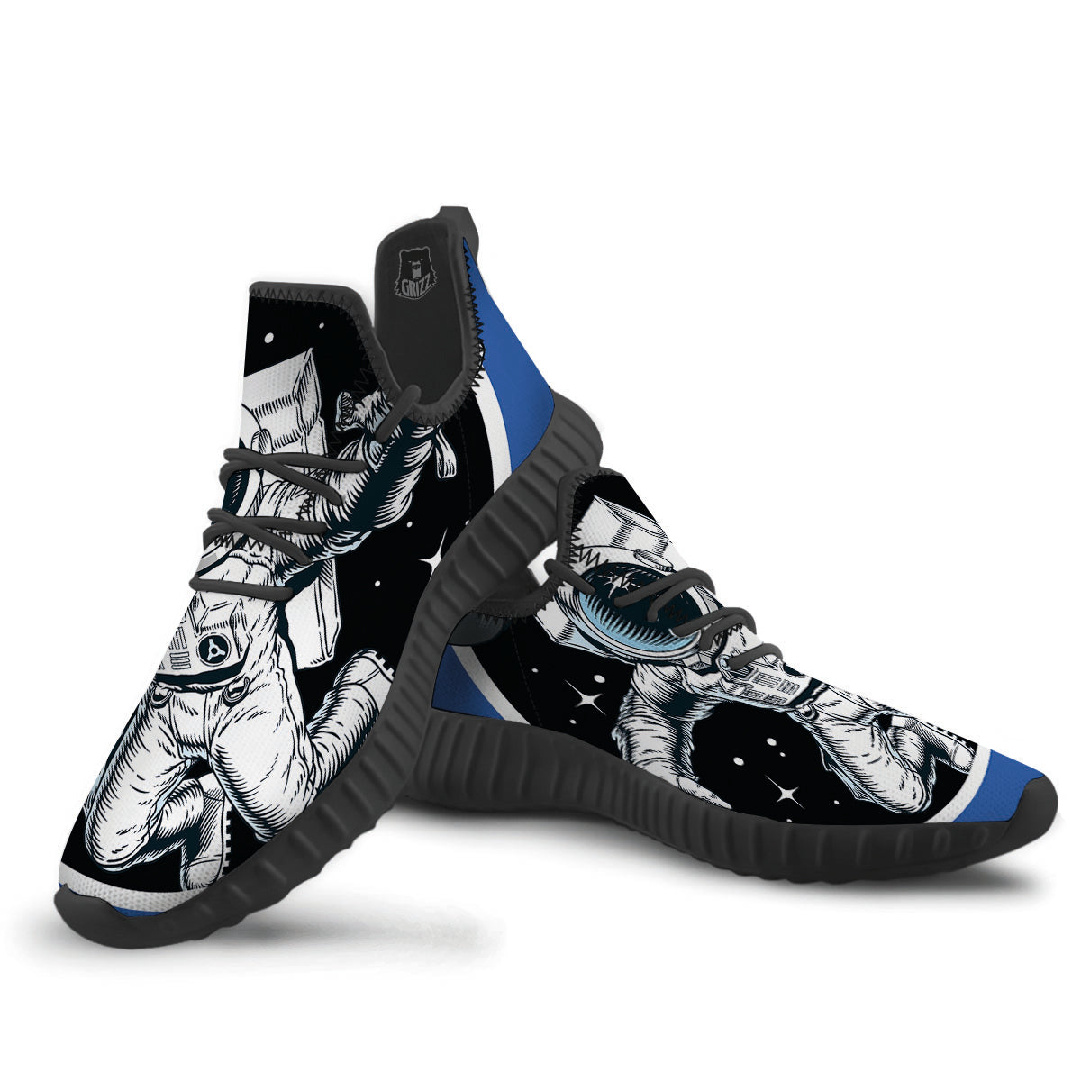 Astronaut In The Space Print Black Walking Shoes-grizzshop