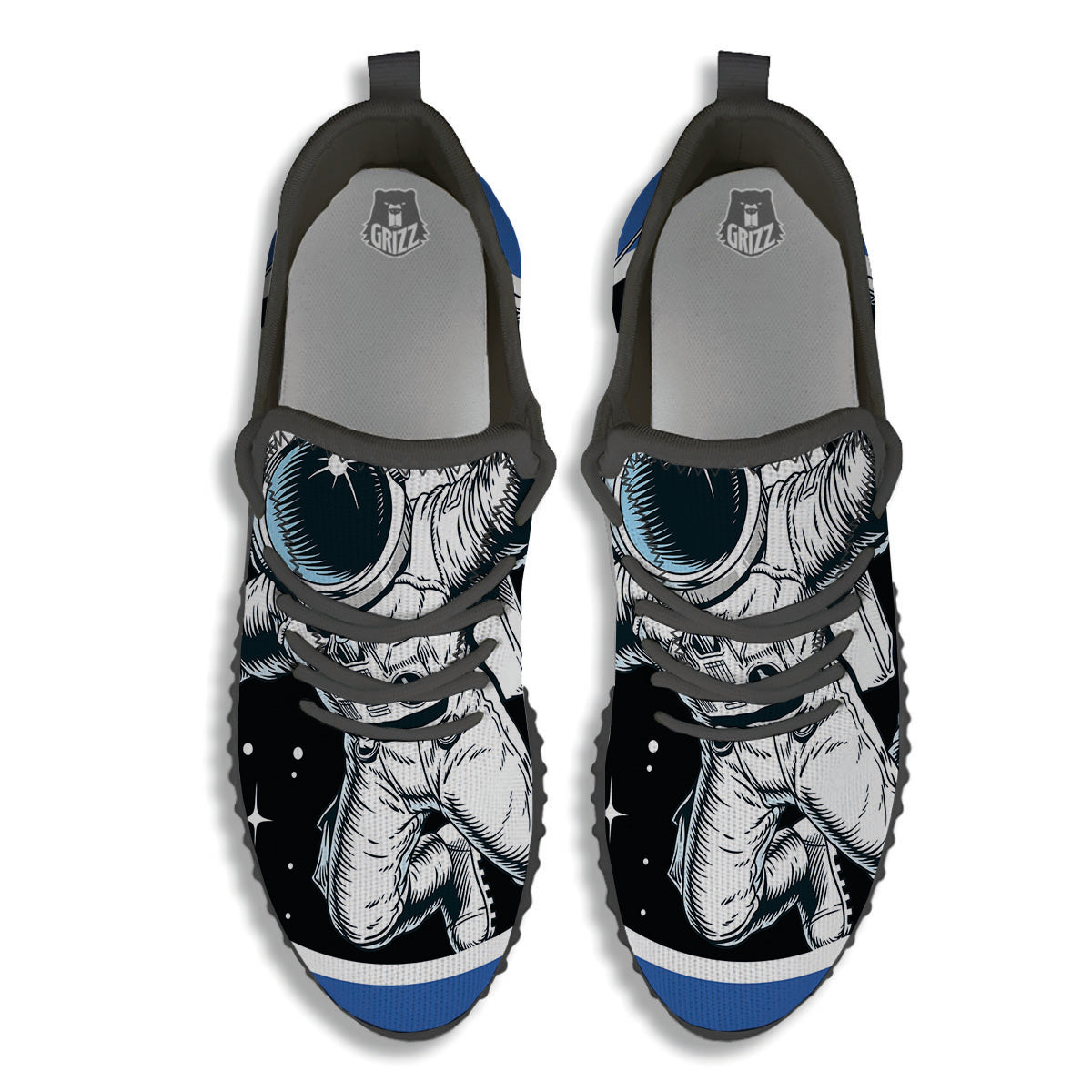 Astronaut In The Space Print Black Walking Shoes-grizzshop