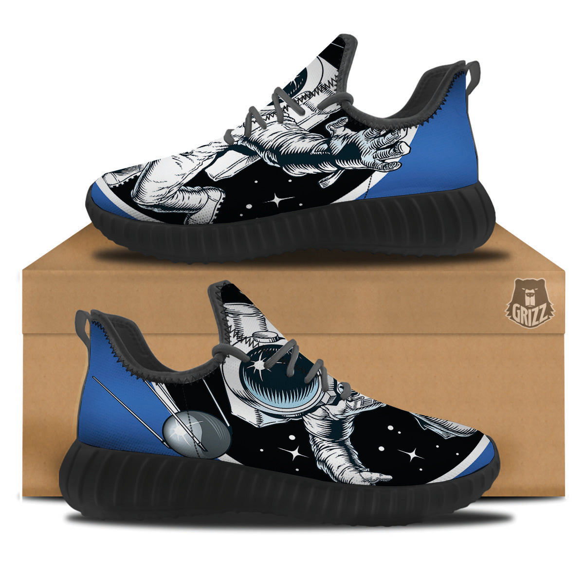 Astronaut In The Space Print Black Walking Shoes-grizzshop