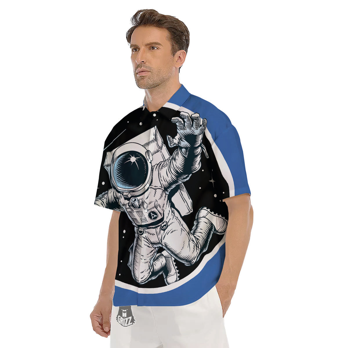 Astronaut In The Space Print Men's Short Sleeve Shirts-grizzshop