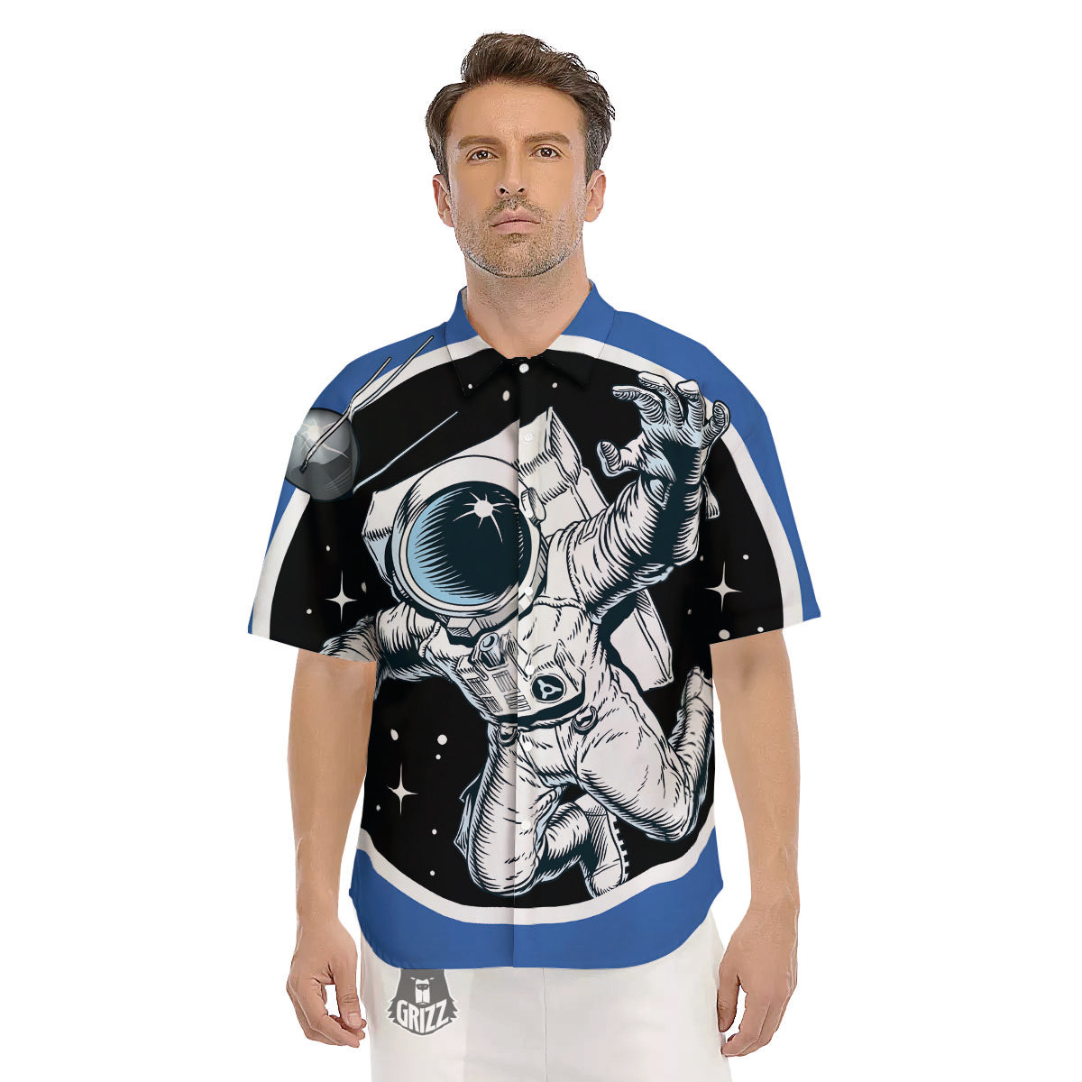 Astronaut In The Space Print Men's Short Sleeve Shirts-grizzshop