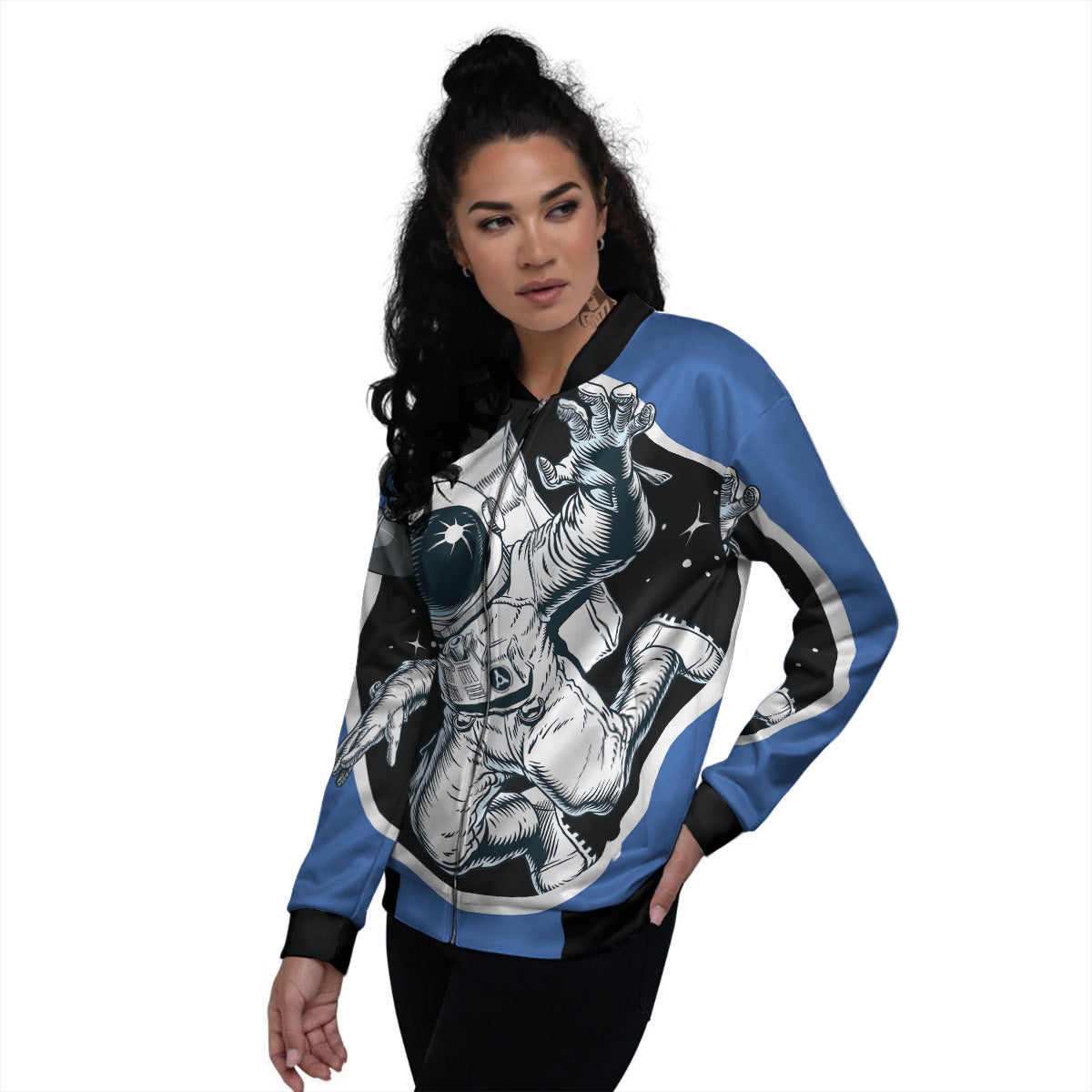 Astronaut In The Space Print Women's Bomber Jacket-grizzshop